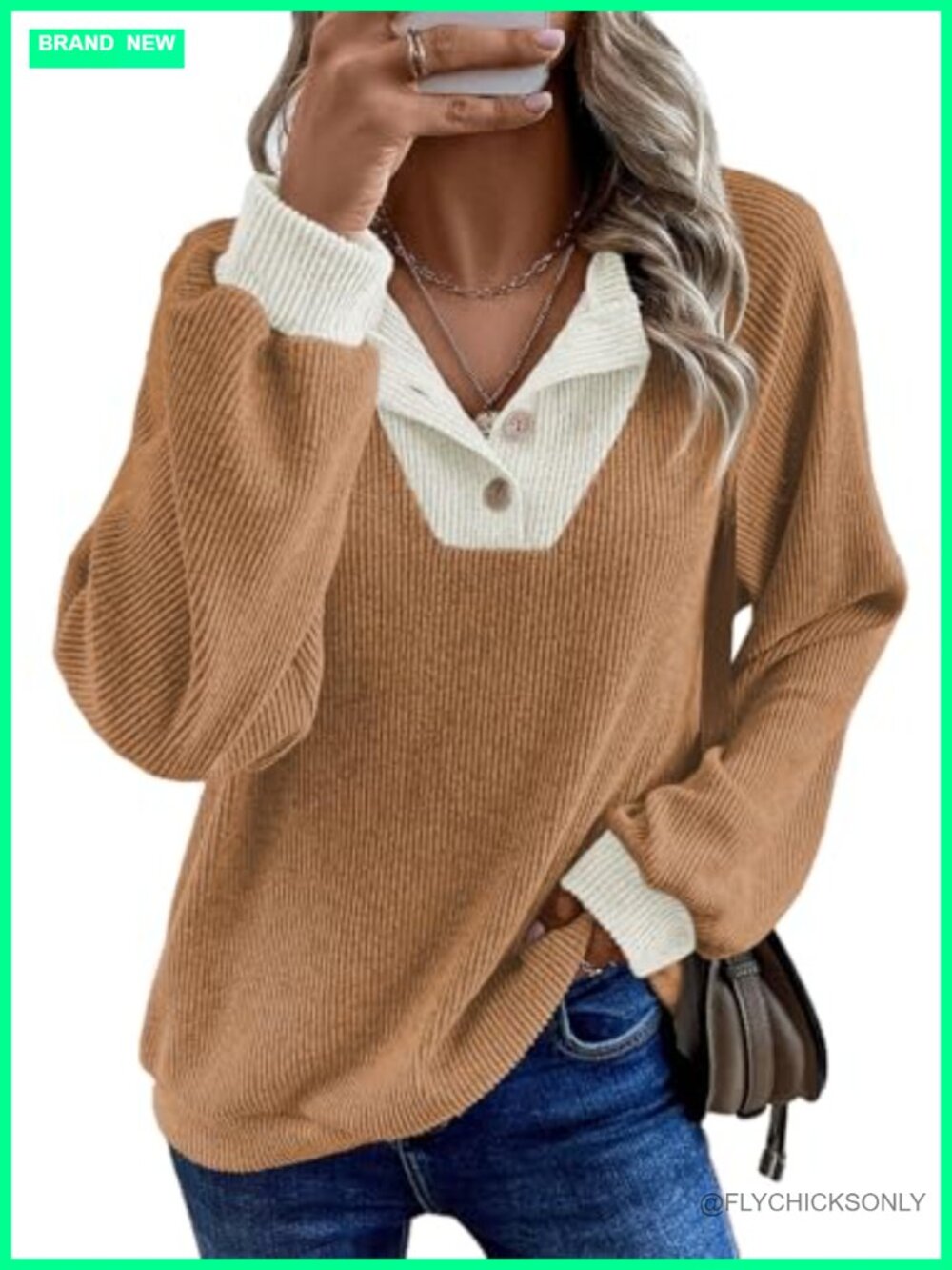 Womens V Neck Button Knit Sweatshirt Long Sleeve Pullover Fall Top